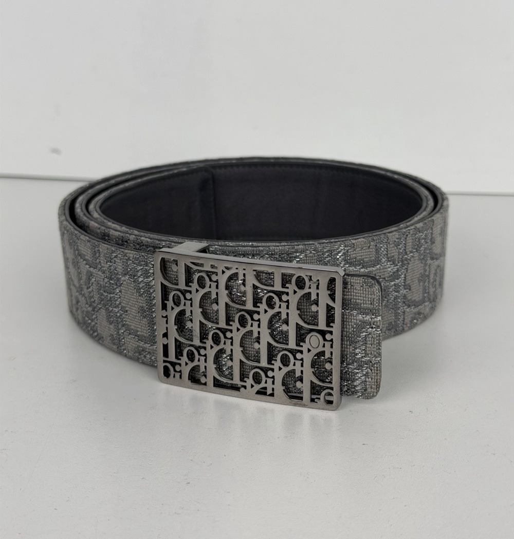 Christian Dior Jacquard Oblique Cosmo Belt Grey Canvas Body CD Logo Buckle